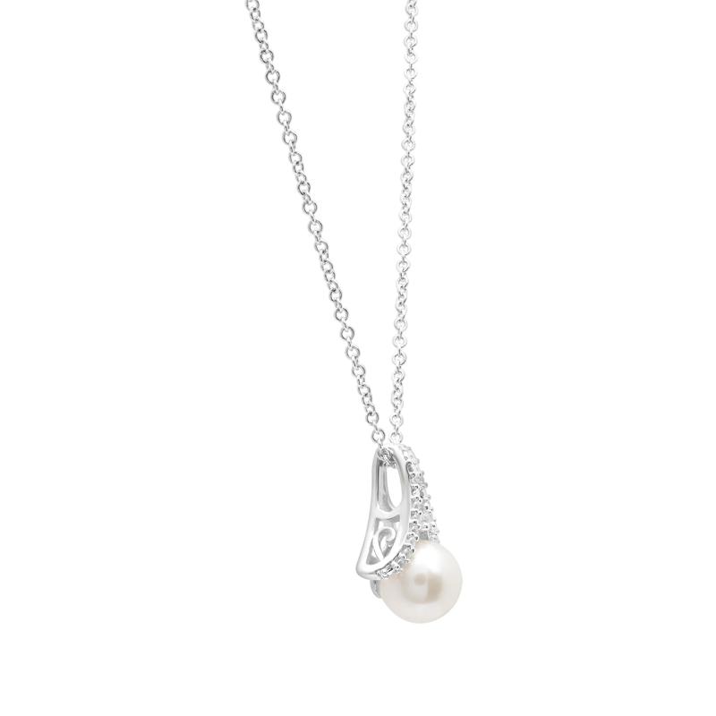 Cultured Freshwater Pearl and Diamond Accent Pendant Necklace in Sterling Silver – Image 3 of 4