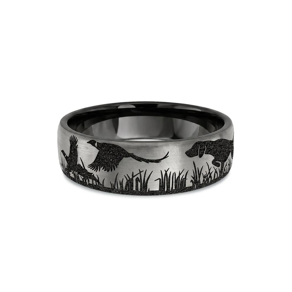 Men's Hunting Motif Band in Black Titanium, 6.5mm – Image 1 of 4