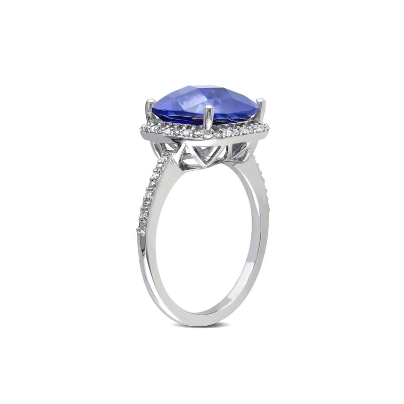 Lab Created Blue Sapphire &amp; 1/10 ct. tw. Diamond Ring in Sterling Silver – Image 2 of 4