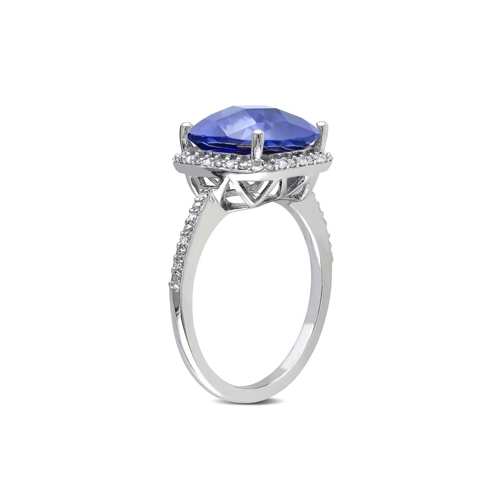 Lab Created Blue Sapphire &amp; 1/10 ct. tw. Diamond Ring in Sterling Silver – Image 2 of 4