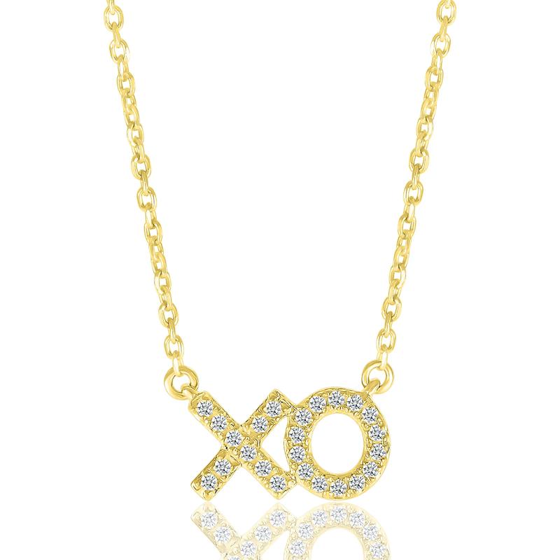 Diamond XO Frontal Necklace in 10K Yellow Gold &#40;1/10 ct. tw.&#41; – Image 1 of 3