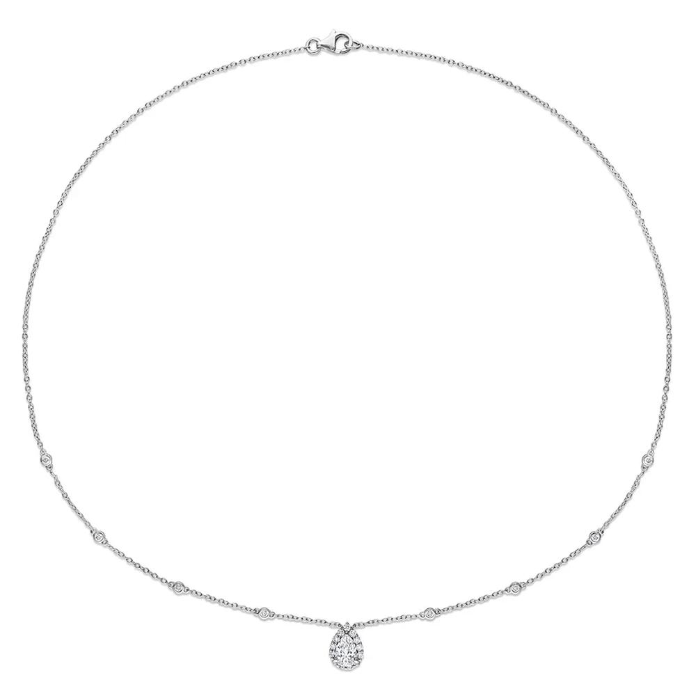 Pear-Shaped Moissanite Pendant with Bezel-Set Diamonds in Sterling Silver (1 1/2 ct. dew) – Image 2 of 4