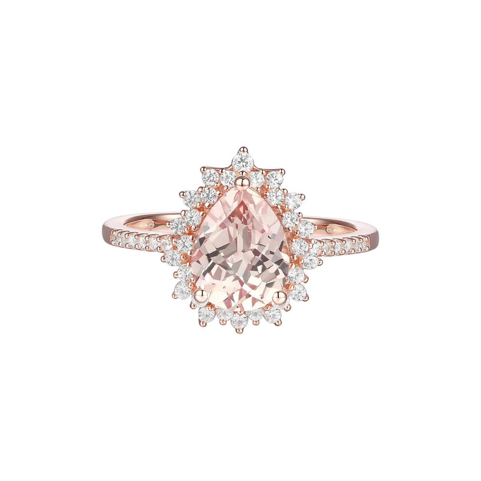 Pear-Shaped Morganite &amp; Diamond Starburst Ring in 10K Rose Gold (1/4 ct. tw.) – Image 1 of 3