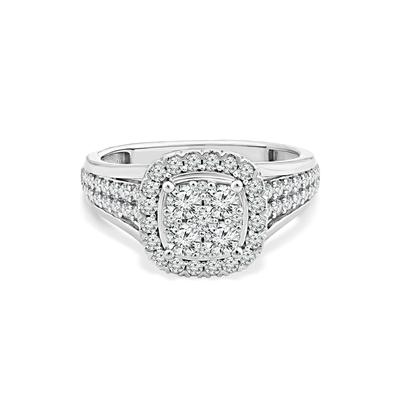 Diamond Cushion Halo Center Composite Engagement Ring in 10K White Gold (1 ct. tw.)
