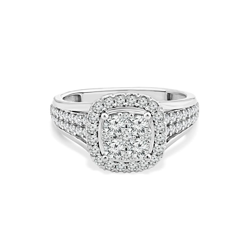 Diamond Cushion Halo Center Composite Engagement Ring in 10K White Gold (1 ct. tw.) – Image 1 of 4