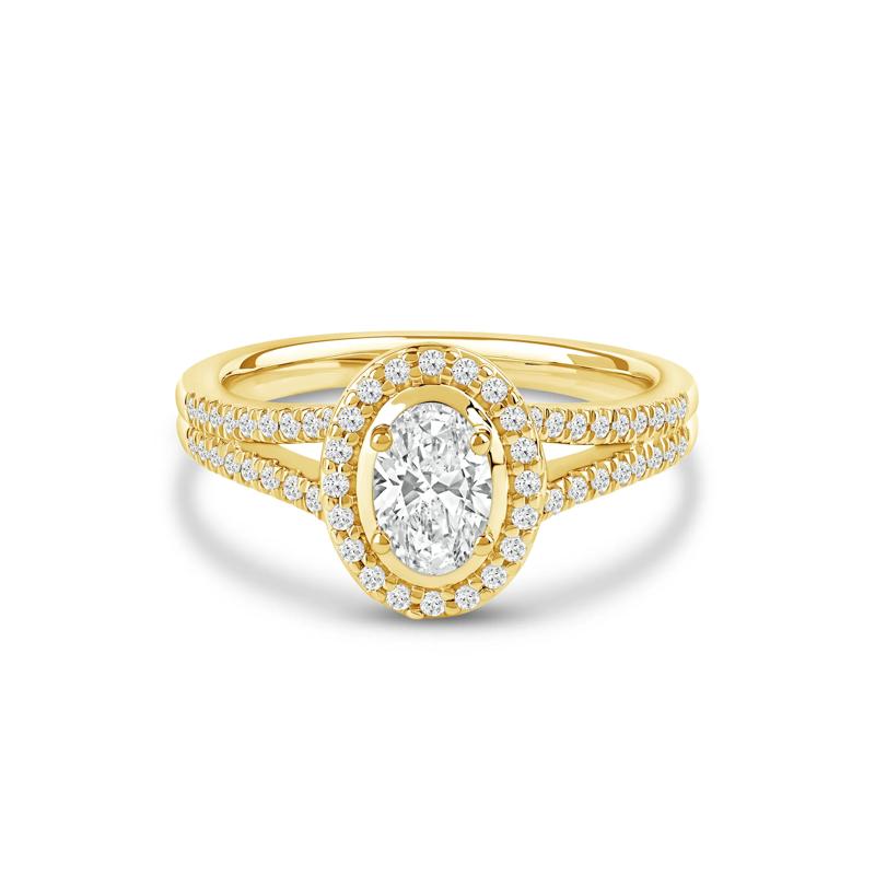 Oval Center Diamond Halo Engagement Ring in 18K Yellow Gold (3/4 ct. tw.) – Image 1 of 3