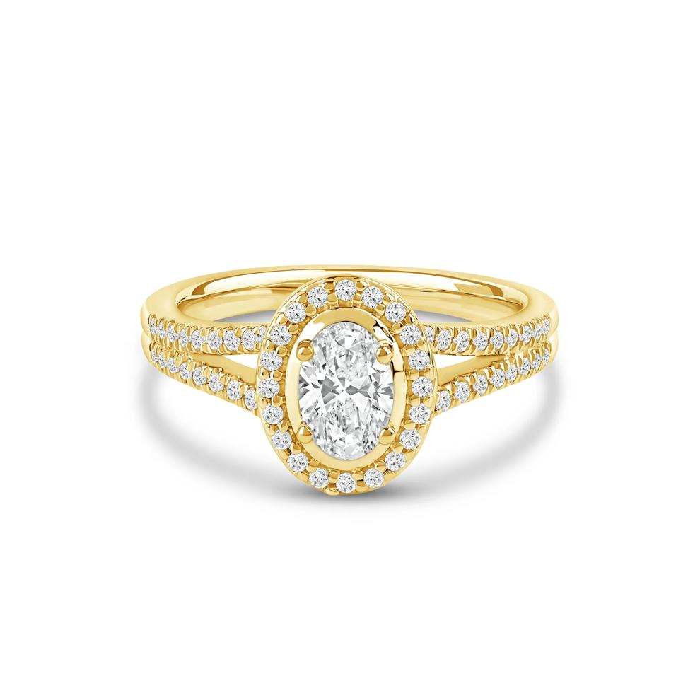 Oval Center Diamond Halo Engagement Ring in 18K Yellow Gold (3/4 ct. tw.) – Image 1 of 3