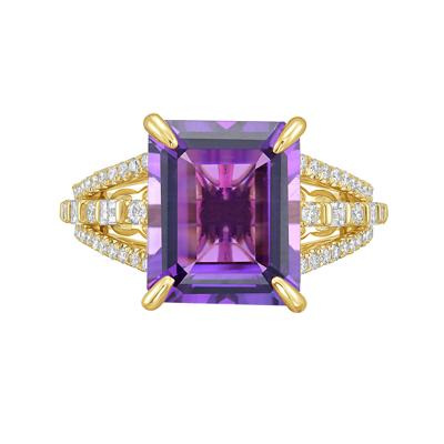 Octagonal Amethyst & Diamond Ring in 14K Yellow Gold (5/8 ct. tw.)