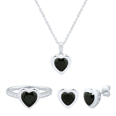 Heart-Shaped Black Onyx and Diamond Accent Set Jewelry Set in Sterling Silver