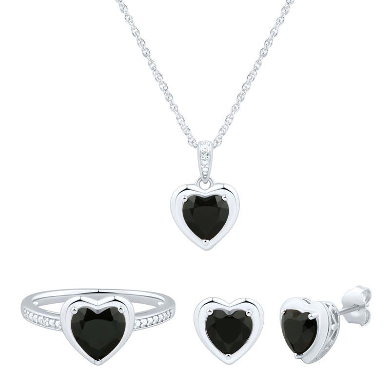 Heart-Shaped Black Onyx and Diamond Accent Set Jewelry Set in Sterling Silver – Image 1 of 9