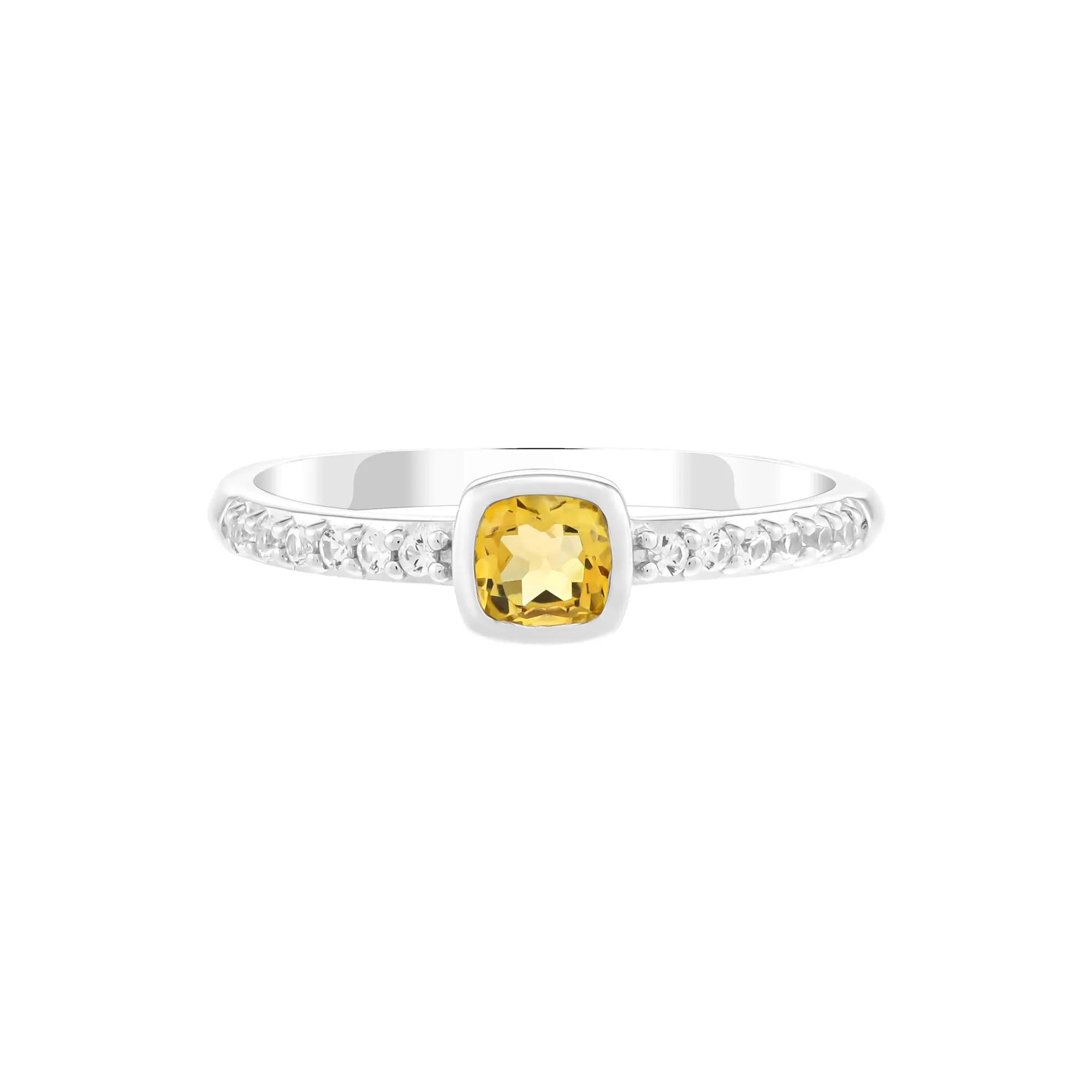 Citrine and Lab-Created White Sapphire Bezel Ring in Sterling Silver