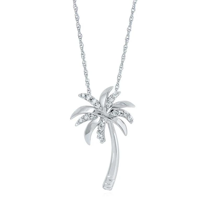 Diamond Palm Tree Pendant in 10K White Gold – Image 1 of 2