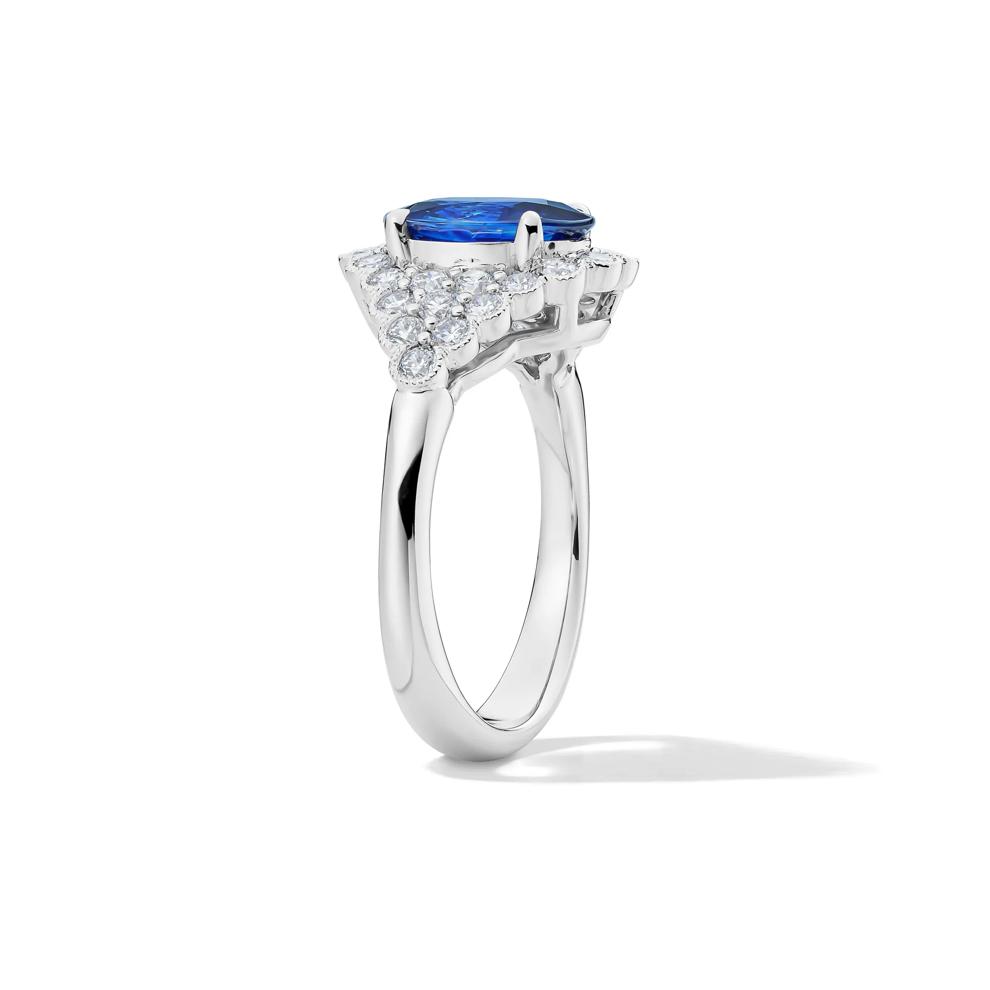 Oval Blue Sapphire &amp; Diamond Halo Band in 18K White Gold (7/8 ct. tw.) – Image 2 of 2