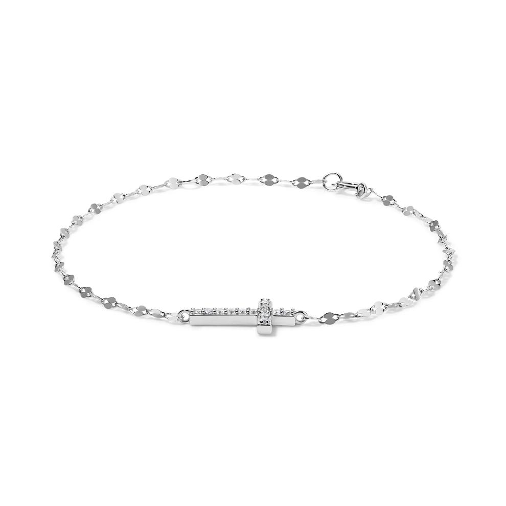Lab-Created White Sapphire Cross Mirror Chain Bracelet in Sterling Silver, 7.5" – Image 2 of 2