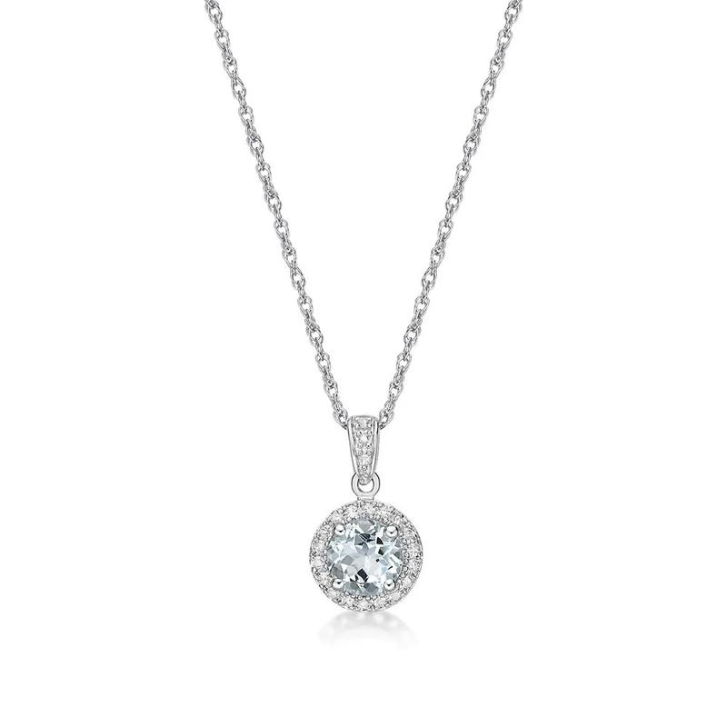 Aquamarine &amp; 1/10 ct. tw. Diamond Pendant in Sterling Silver – Image 1 of 4