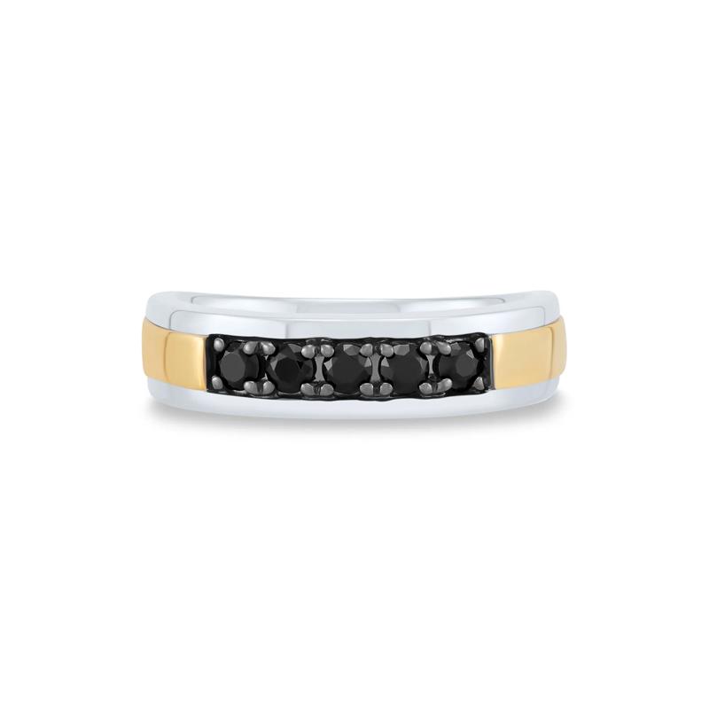Men&#39;s Black Diamond Ring in 10K White and Yellow Gold &#40;1/2 ct. tw.&#41; – Image 1 of 3