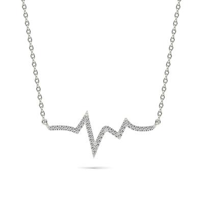 Diamond Heartbeat Pendant Necklace in 10K White Gold (1/10 ct. tw.)