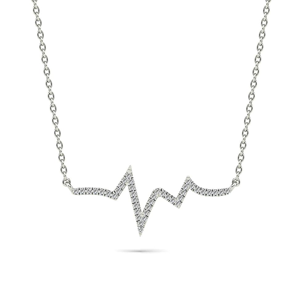 Diamond Heartbeat Pendant Necklace in 10K White Gold (1/10 ct. tw.) – Image 1 of 4