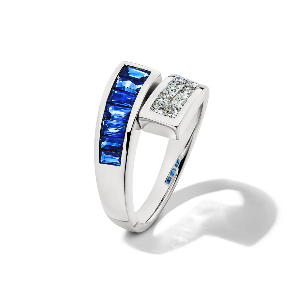 1/2 ct. tw. Diamond &amp; Blue Sapphire Bypass Ring in 14K White Gold – Image 4 of 4