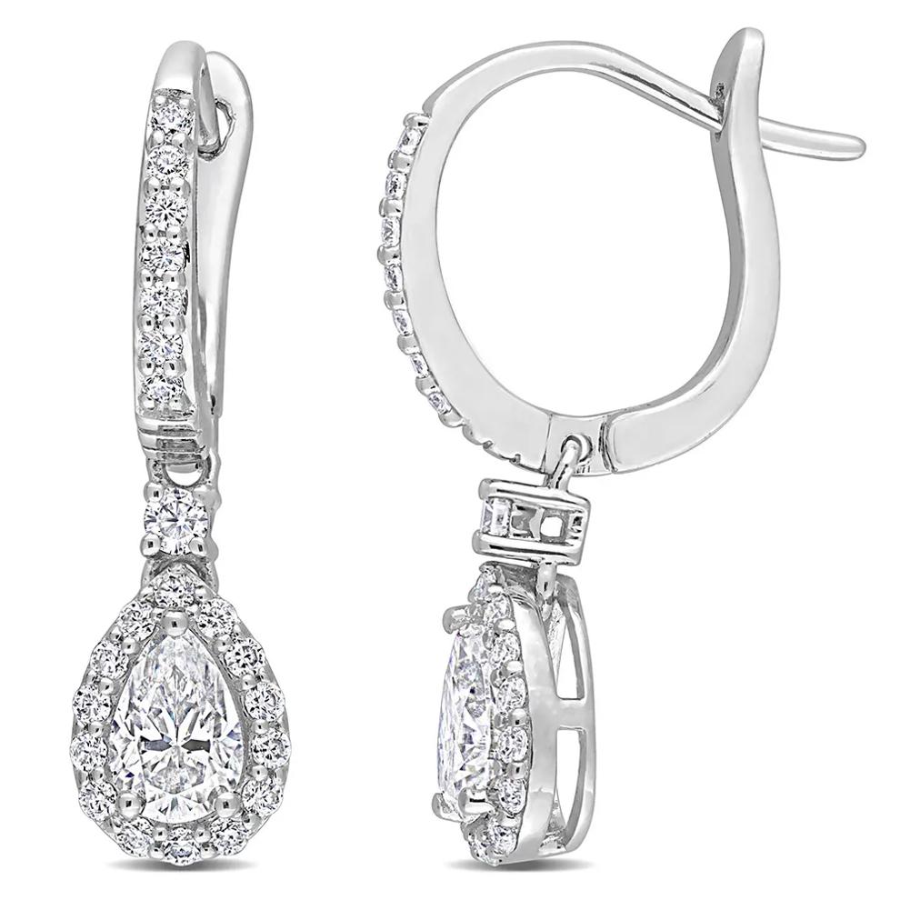 Moissanite Drop Earrings with Pear-Shape in Sterling Silver (1 3/8 ct. dew) – Image 1 of 2