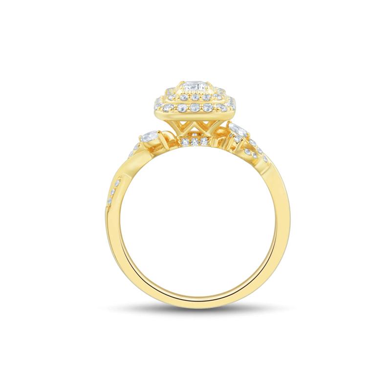Diamond Emerald-Cut Halo Engagement Ring in 10K Yellow Gold &#40;3/4 ct. tw.&#41; – Image 2 of 3