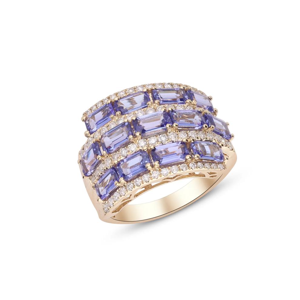 Tanzanite &amp; Diamond Triple Band Ring in 14K Yellow Gold (1/2 ct. tw.) – Image 4 of 4