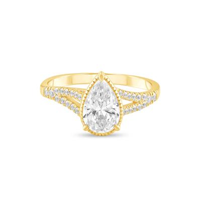 Lab Grown Diamond Pear-Shaped Center Split-Shank Engagement Ring in 10K Yellow Gold (1 1/4 ct. tw.)