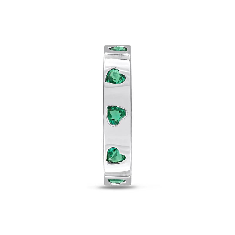 Heart-Shaped Lab-Created Emerald Eternity Band in Sterling Silver – Image 3 of 7