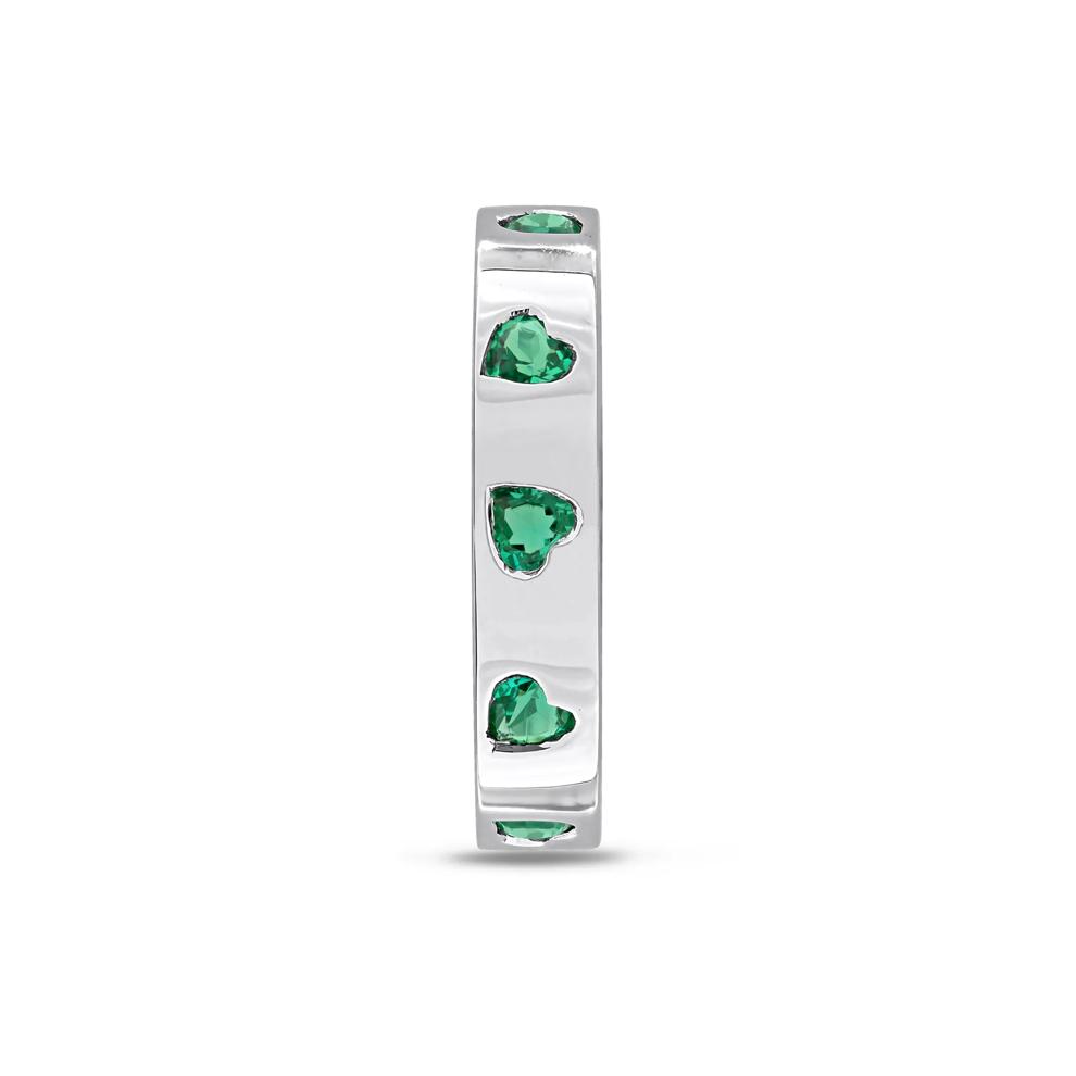 Heart-Shaped Lab-Created Emerald Eternity Band in Sterling Silver – Image 3 of 7