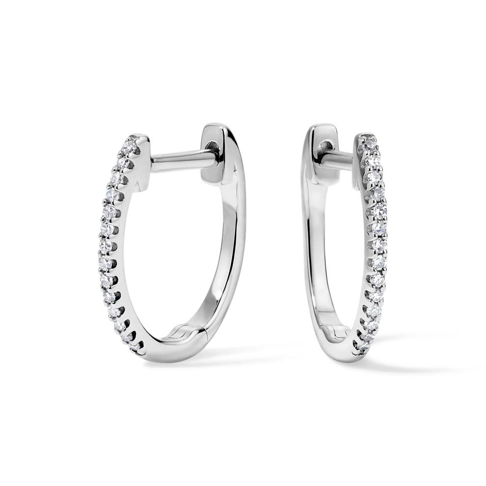 Diamond Oval Hoop Earrings in 10K White Gold (1/10 ct. tw.) – Image 1 of 2