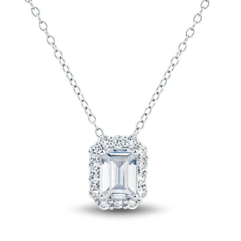 Lab Grown Emerald-Cut Diamond Halo Pendant in 10K White Gold &#40;2 ct. tw.&#41; – Image 1 of 3