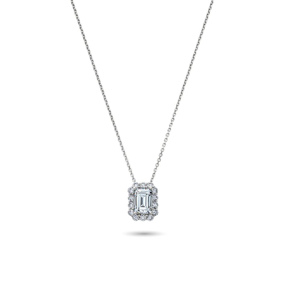 Lab Grown Emerald-Cut Diamond Halo Pendant in 10K White Gold (2 ct. tw.) – Image 1 of 4
