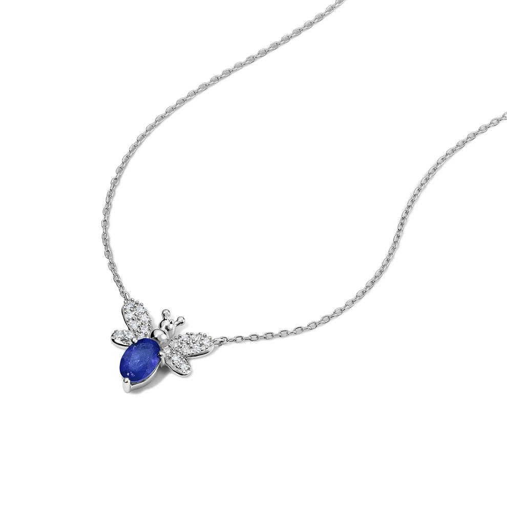 Blue Sapphire &amp; Diamond Bumblebee Pendant Necklace in 10K White Gold (1/8 ct. tw.) – Image 4 of 4