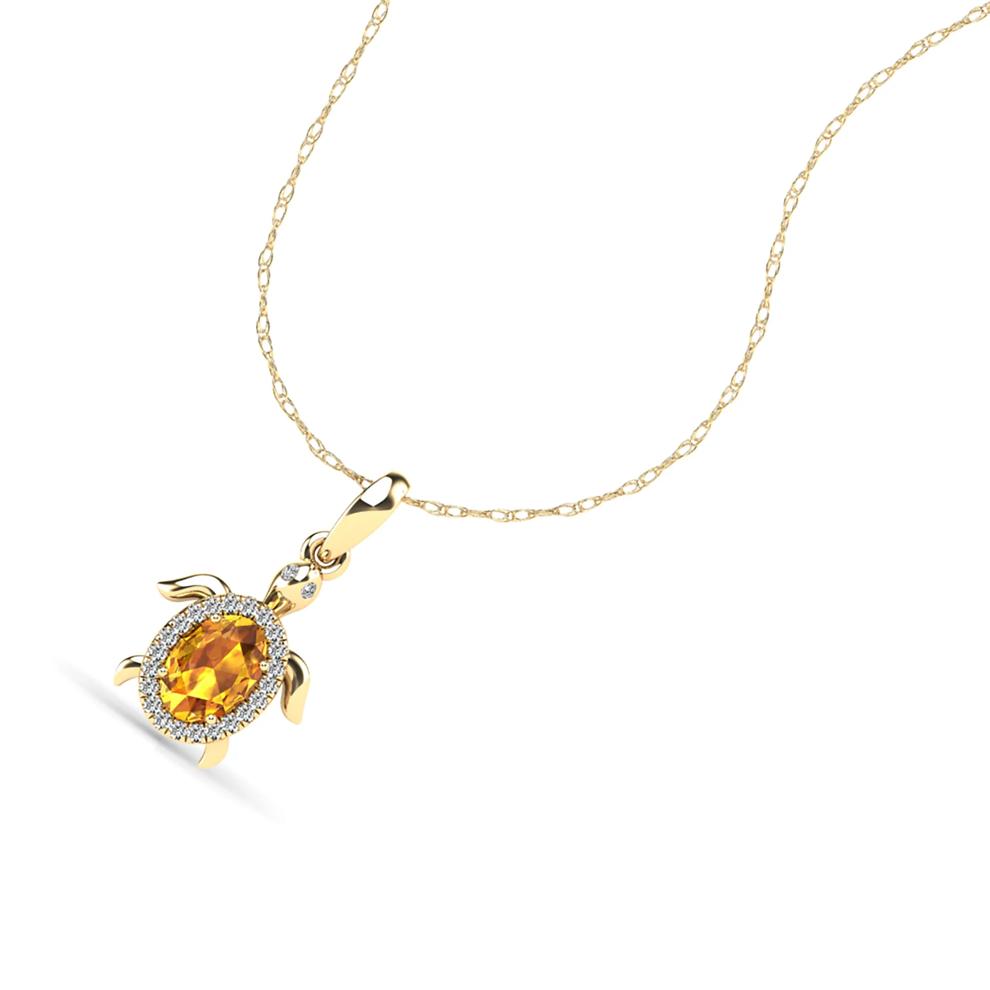 Citrine &amp; Diamond Accent Turtle Pendant Necklace in 10K Yellow Gold – Image 4 of 4