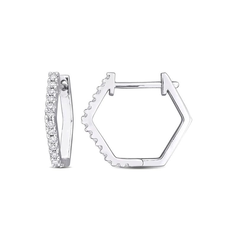 Lab-Created Moissanite Hexagon Hoop Earrings in Sterling Silver – Image 1 of 4