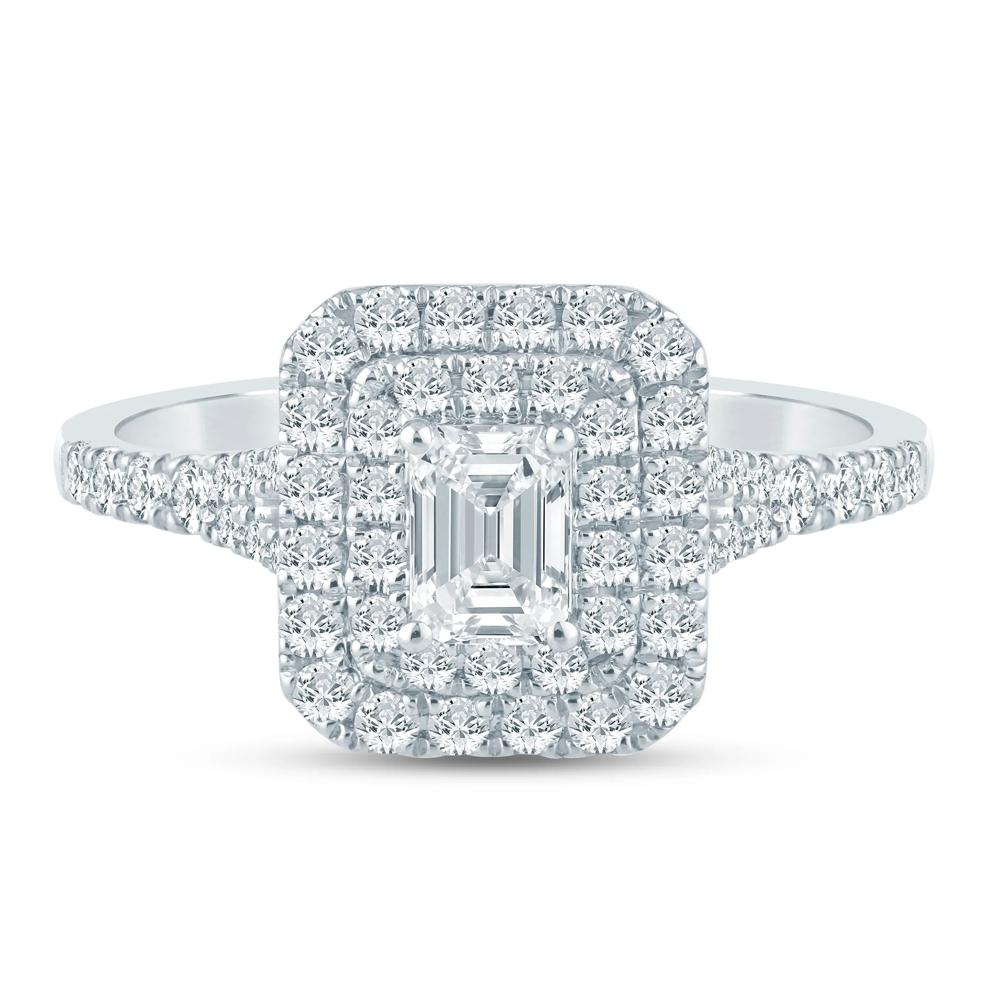 Emerald Step-Cut Diamond Halo Engagement Ring in 14K White Gold (1 ct. tw.) – Image 1 of 3