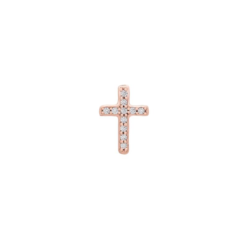 Single Diamond Stud Earring Cross in 10K Rose Gold – Image 1 of 2