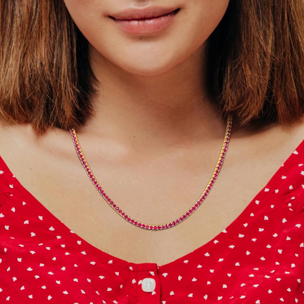 Ruby Tennis Necklace in 14K Yellow Gold, 16&rdquo; – Image 4 of 5