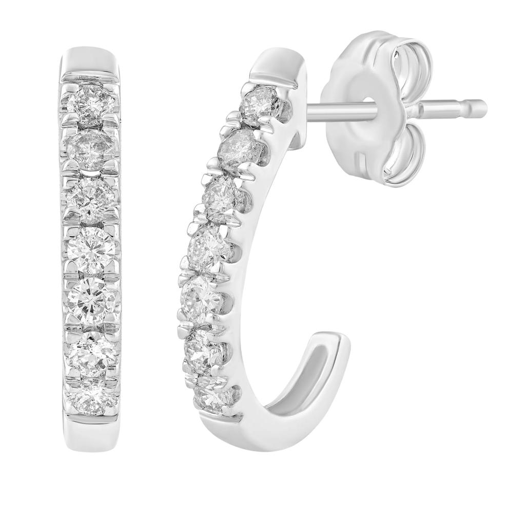Diamond J-Hoop Earrings in 10K White Gold (1/2 ct. tw.) – Image 1 of 1
