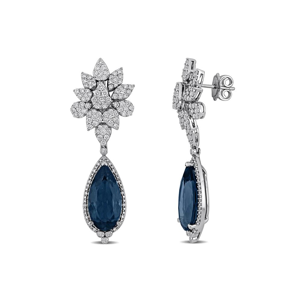 London Blue Topaz &amp; Diamond Drop Earrings in 14K White Gold (2 5/8 ct. tw.) – Image 1 of 4