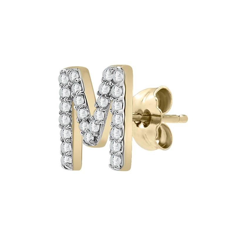Single-Letter Stud Earring &ldquo;M&rdquo; with Diamond Accents in 10K Yellow Gold – Image 2 of 2