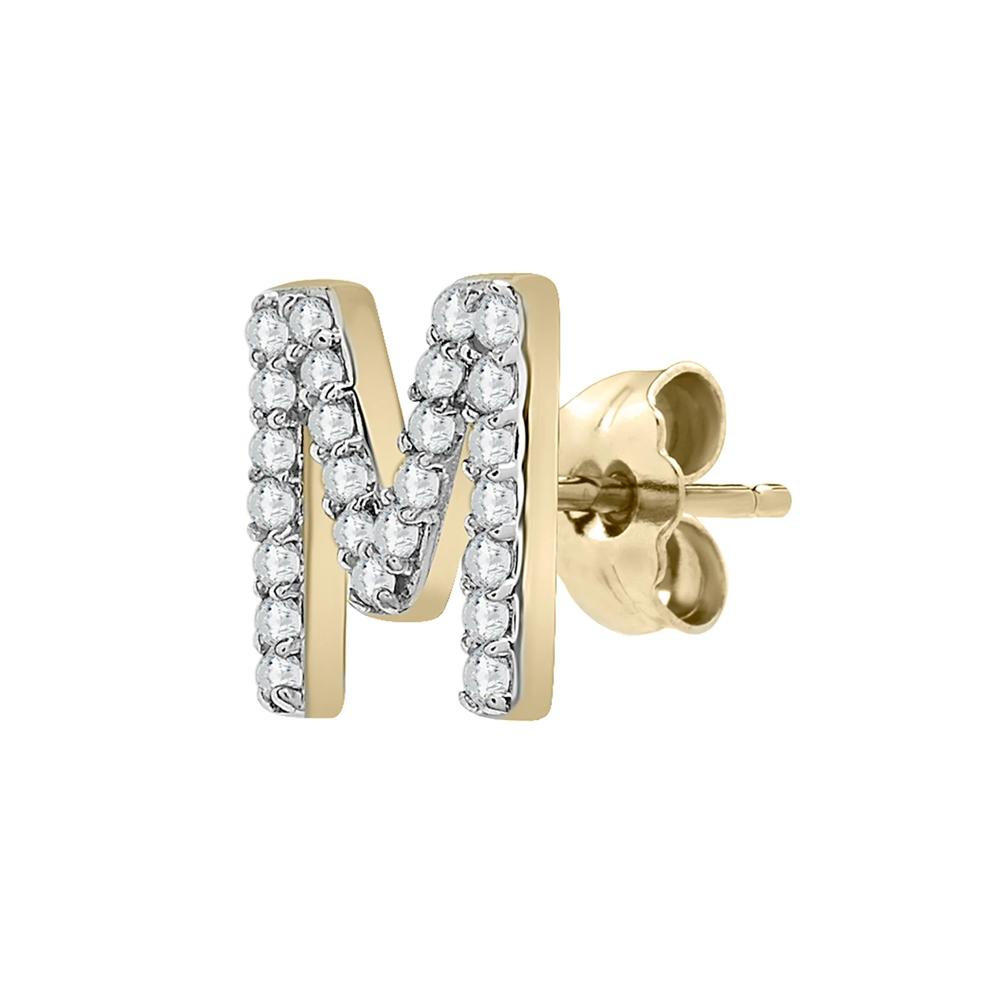Single-Letter Stud Earring &ldquo;M&rdquo; with Diamond Accents in 10K Yellow Gold – Image 2 of 2