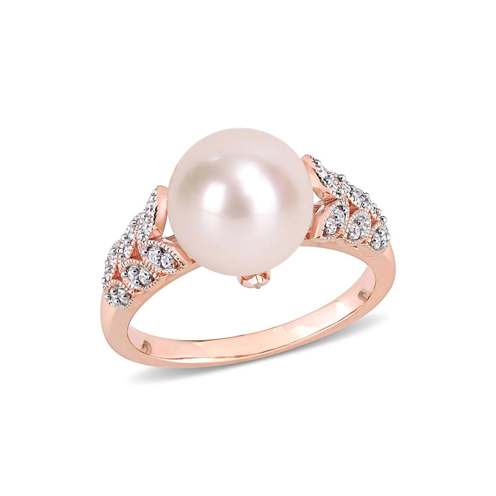 Freshwater Pearl &amp; 1/2 ct. tw. Diamond Ring in 10K Rose Gold – Image 4 of 5