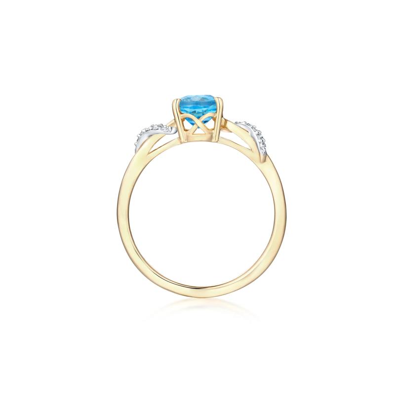 Blue Topaz and Diamond Accent Ring in 10K Yellow Gold – Image 2 of 3