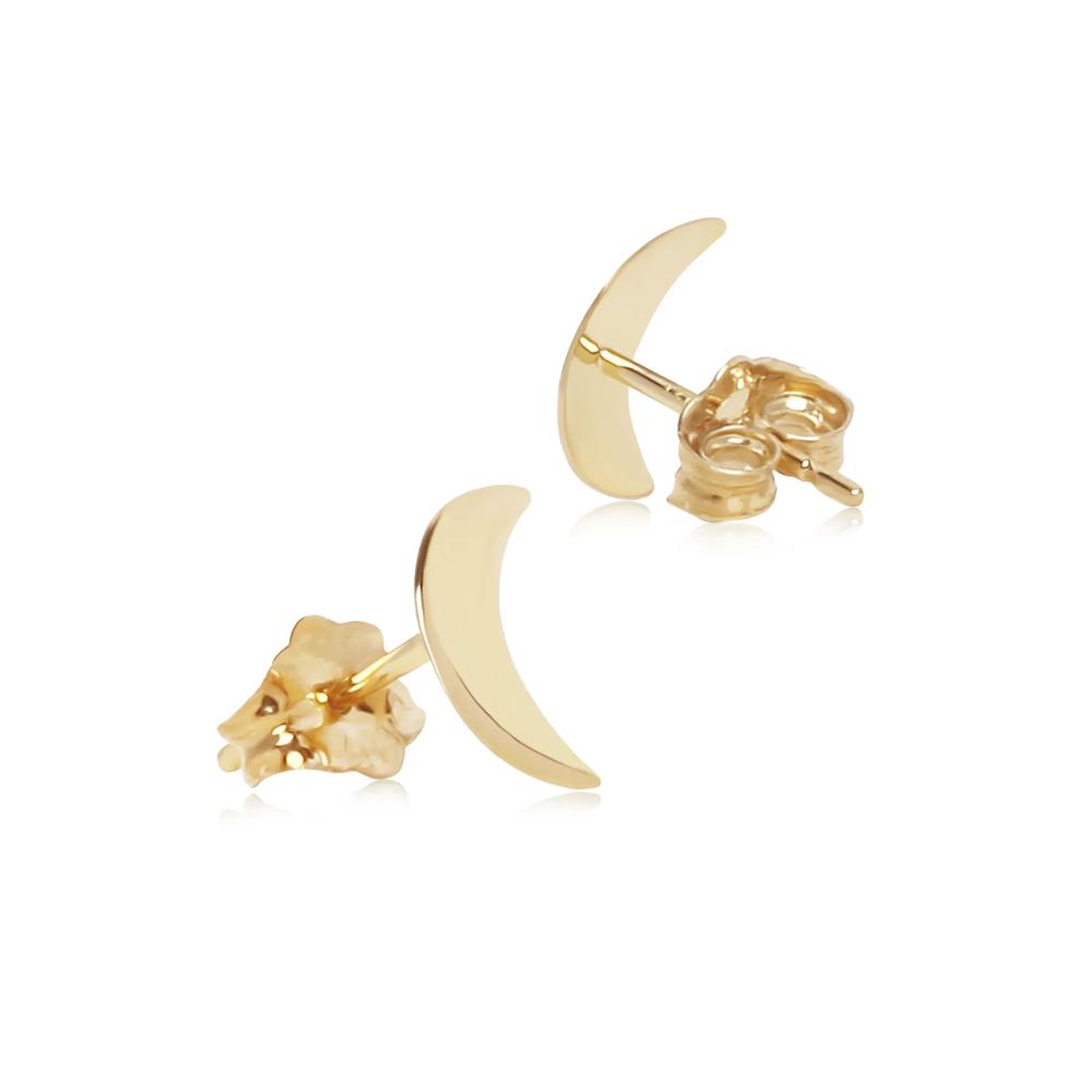 Small Crescent Moon Stud Earrings in 14K Yellow Gold – Image 2 of 2