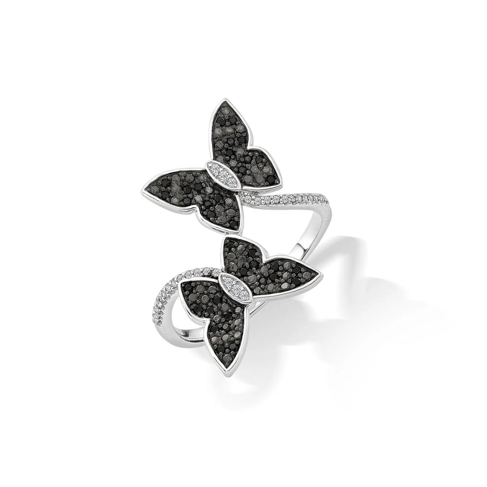 Black &amp; White Diamond Butterfly Ring in Sterling Silver (1/4 ct. tw.) – Image 4 of 4