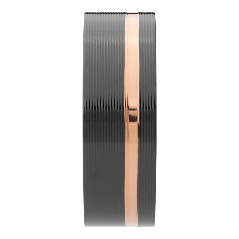Men&rsquo;s 14K Rose Gold Inlay Wedding Band in Black Zirconium, 8MM  – Image 3 of 3