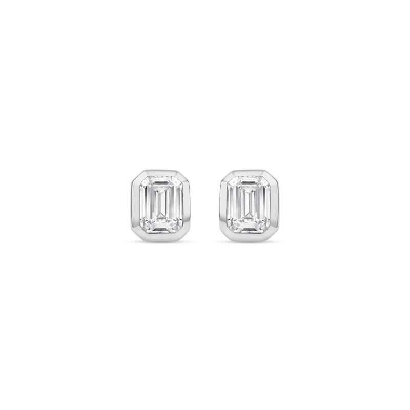 Lab Grown Diamond Emerald-Cut Bezel-Set Solitaire Stud Earrings in 14K White Gold &#40;1/4 ct. tw.&#41; – Image 2 of 3