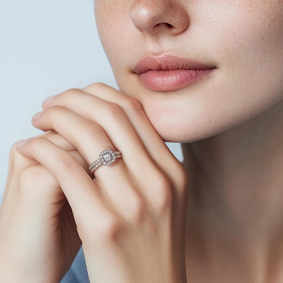 Princess-Cut Diamond Halo Bridal Set in 14K White Gold (1 1/2 ct. tw.) – Image 7 of 7