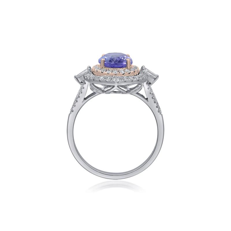 Tanzanite and Diamond Halo Ring in 14K White and Yellow Gold &#40;1/2 ct. tw.&#41; – Image 2 of 4